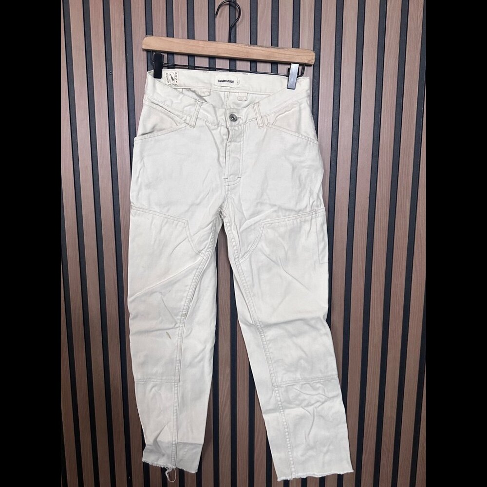 Taylor Stitch Jeans 28 Womens Ivory Cut Off Hem Boss Duck Hemp Denim